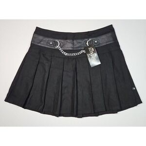 Royal Bones Women's Black Pleated Mini Skirt Chain Detail Size Large NWT